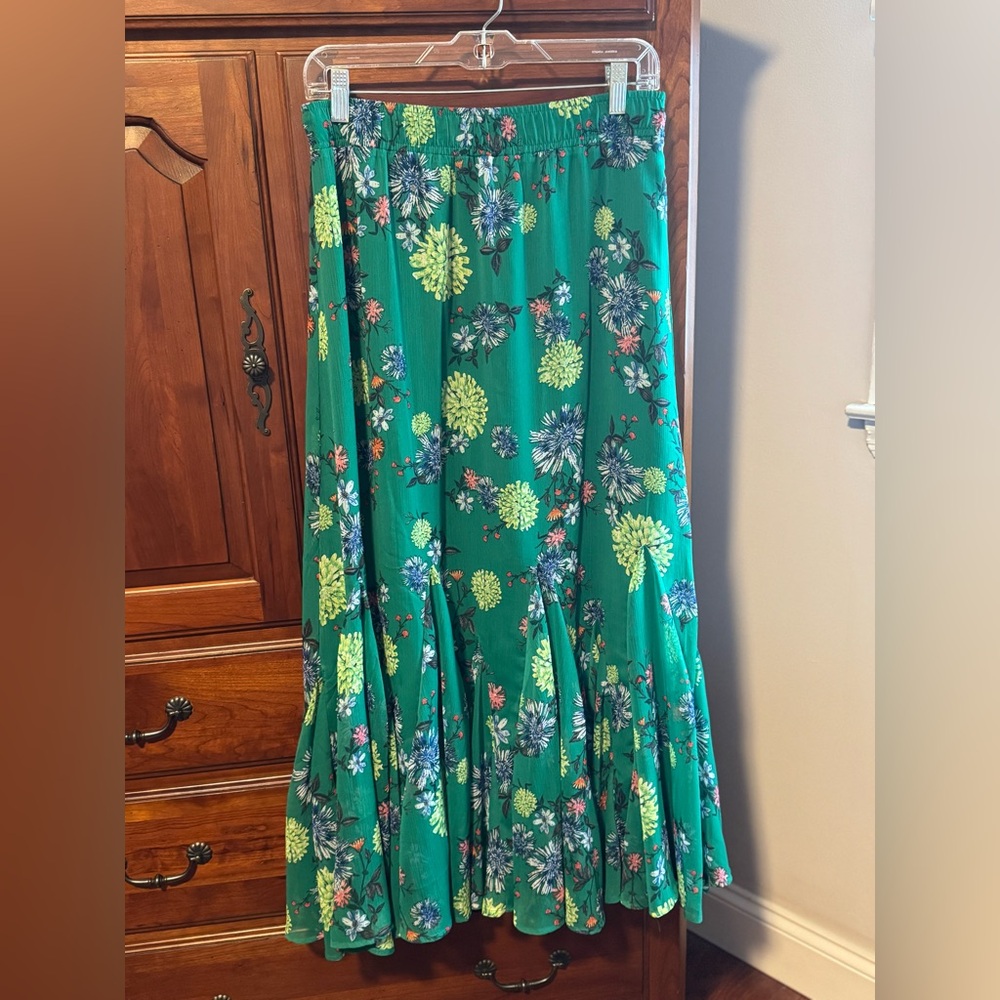 LOFT Green Floral Maxi Skirt